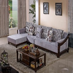 中式风格	 实木布艺转角沙发组合