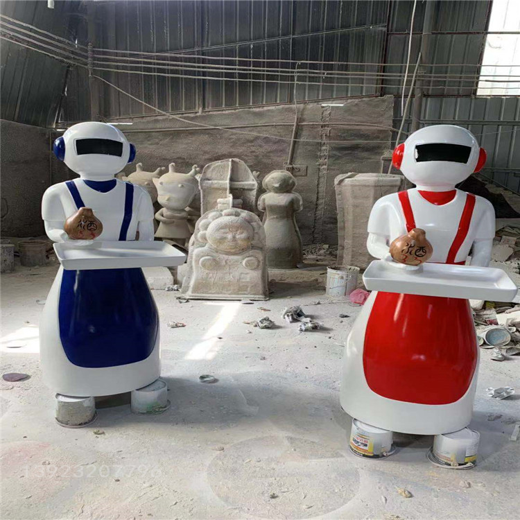 深圳个性机器人外壳雕塑,深圳送餐玻璃钢机器人外壳定做